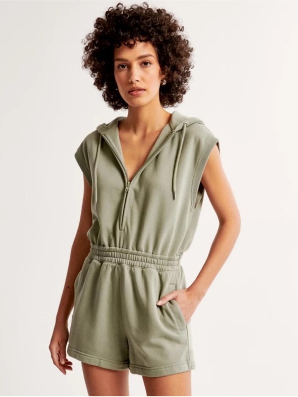 Abercrombie & Fitch Heather Gray Sleeveless Hooded Romper Soft A&F Comfy XS